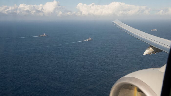 USS Porter, USS Roosevelt, USNS Supply sail in formation