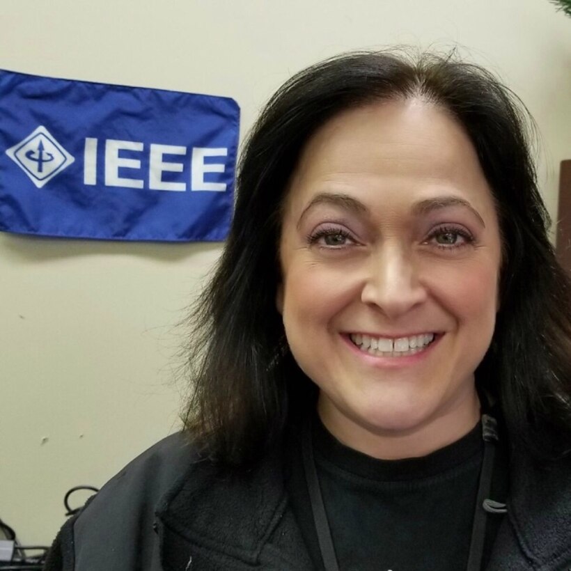 Felicia Harlow, an Air Force Research Laboratory Sensors Directorate senior security research engineer, attends an Institute of Electrical and Electronics Engineers (IEEE) event. Harlow was awarded the 2020 IEEE Dayton Section Women in Engineering (WIE) Award. (Courtesy photo)