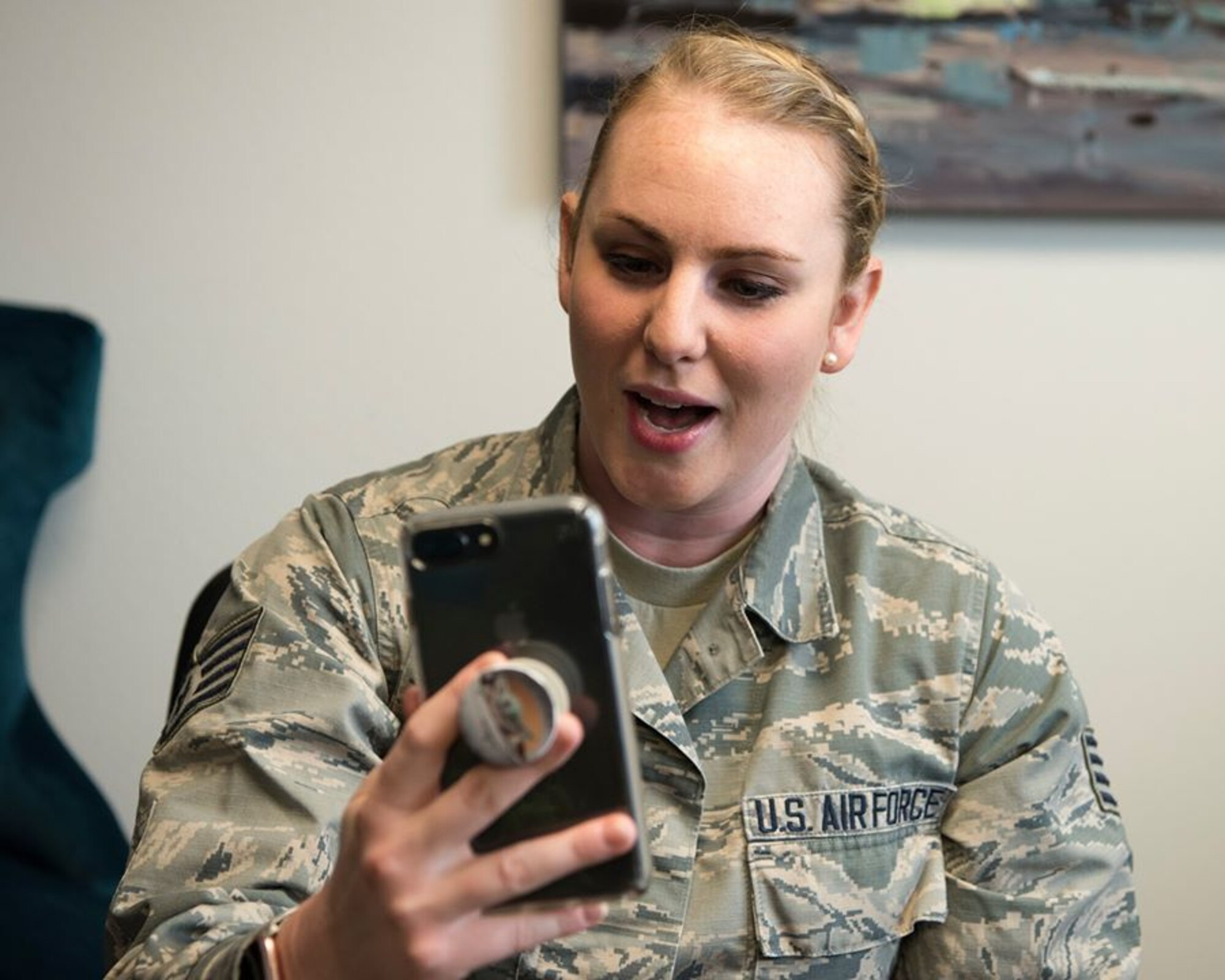 Alaska Air National Guard Staff Sgt. Elysia Wilson, 168th Wing production recruiter, hosts a Facebook Live question and answer event April 16, 2020, at Eielson Air Force Base, Alaska.