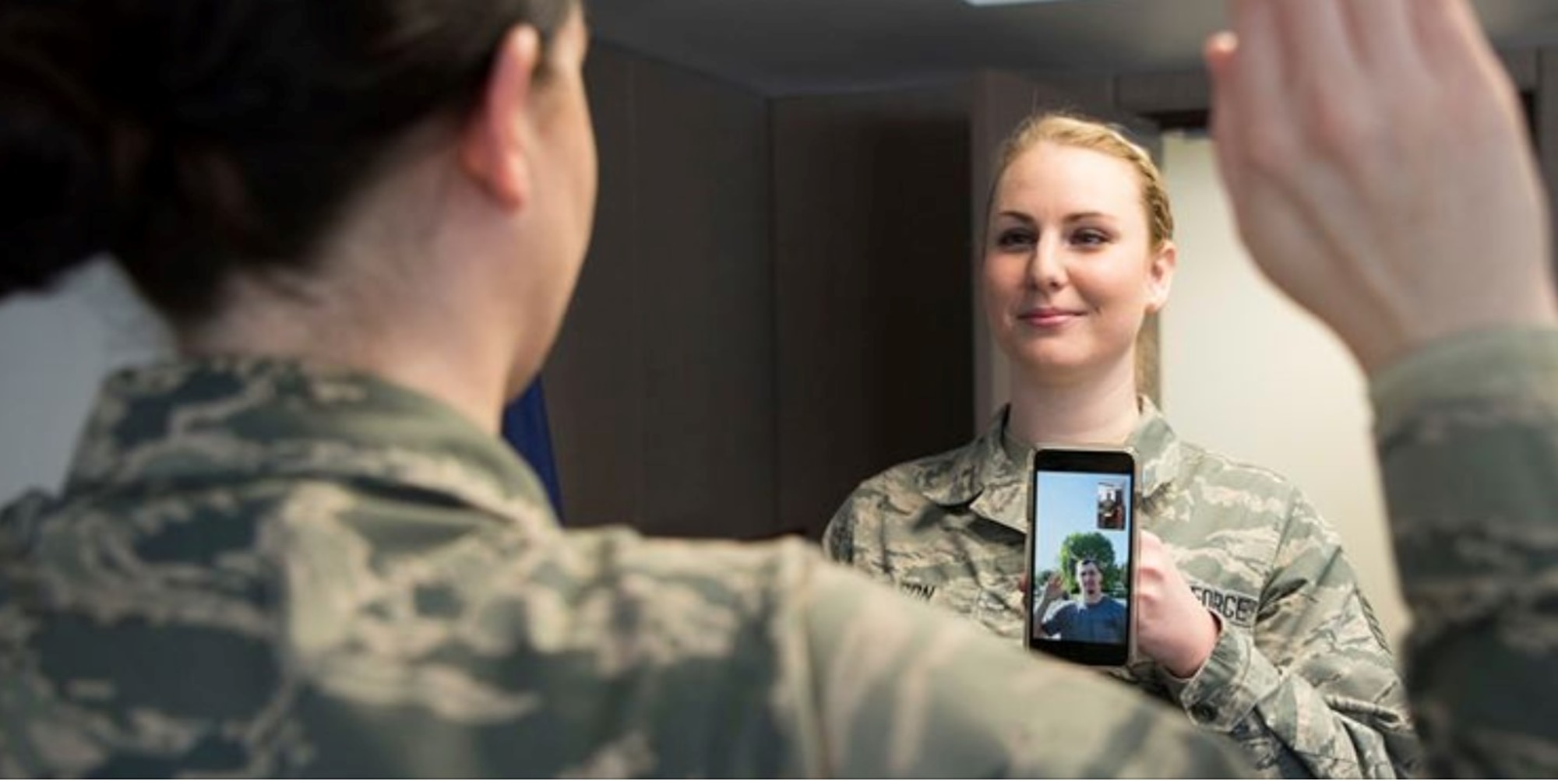 Alaska Air National Guard Staff Sgt. Elysia Wilson, 168th Wing production recruiter,conducts a virtual enlistment, at Eielson Air Force Base, Alaska.