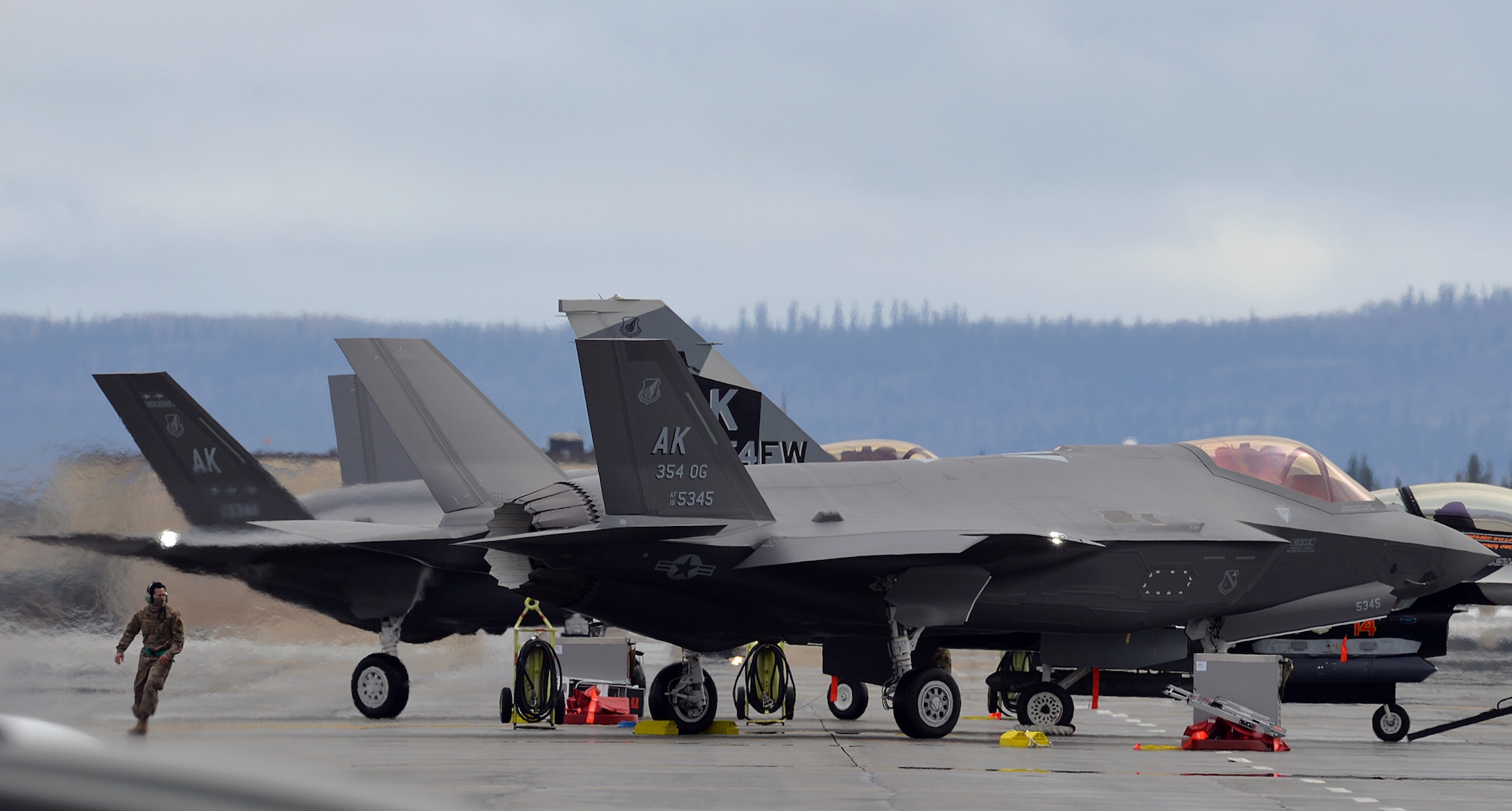 U.S. Air Force Staff Sgt. Steven Krutke, an F-35 avionics system craftsman with the 356th Aircraft Maintenance Unit (AMU), prepares one of the first F-35A Lightning II fifth-generation aircraft assigned to the 356th Fighter Squadron after its arrival at Eielson Air Force Base, Alaska, April 21, 2020.