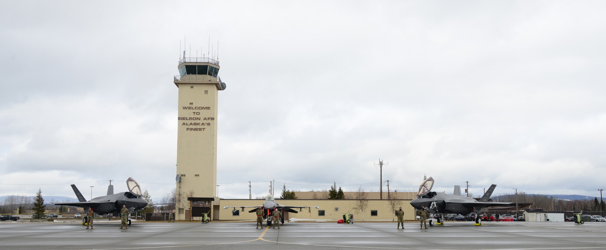 The first two U.S Air Force F-35A Lighting II fifth-generation fighters assigned to the 356th Fighter Squadron, join the 18th Aggressor Squadron at Eielson Air Force Base, Alaska, April 21, 2020.
