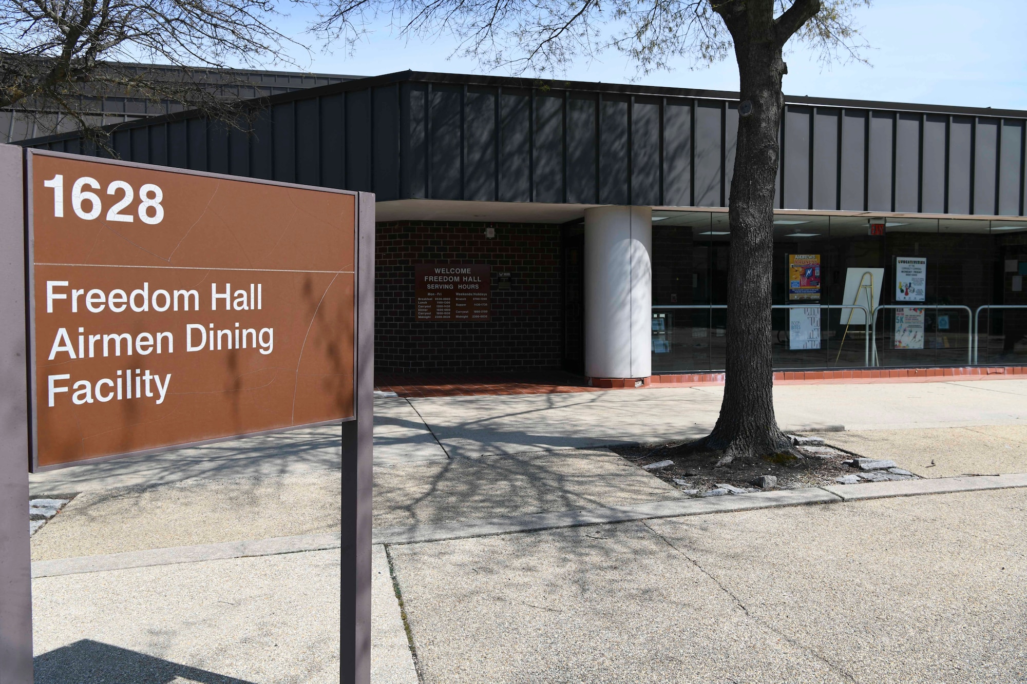 The Freedom Hall Airmen Dining Facility on Joint Base Andrews, Md. is serving around 250 people daily. The staff have also started wearing personal protective equipment, implemented extra cleaning routines and changed operations to carry-out only, all in an effort to reduce exposure to COVID-19. (U.S. Air Force photo by Airman 1st Class Spencer Slocum)