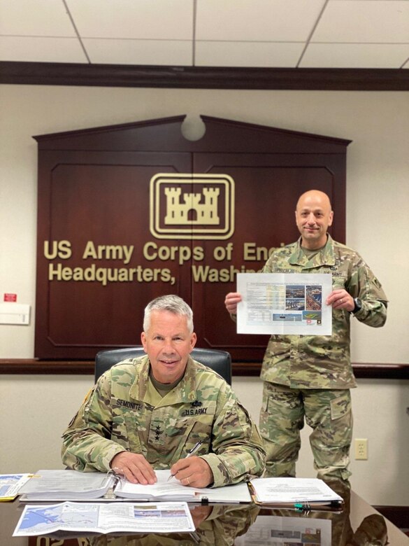 Lt. Gen. Todd T. Semonite, USACE Commanding General and 54th U.S. Army Chief of Engineers, today signed the Houston Ship Channel Expansion Improvement Project Chief's Report. The HSC is a high use channel and one of the busiest waterways in the United States (U.S.) with over 9,000 deep draft and 200,000 barge transits per year. The HSC system is currently suffering inefficiencies due to the high vessel transit count and congestion within the current channel configuration. The system has constrained vessel sizes, draft restricted areas in the upper channel, and inadequate channel configurations for vessels currently using the channel. The HSC provides access to various private and public docks and berthing areas associated with Port Houston. The HSC system is located in southeast Texas and spans Harris, Chambers, and Galveston Counties, Texas. The signing of the report progresses the project to Congress for authorization. More information on this project from the Galveston District can be found here: https://go.usa.gov/xvXmK