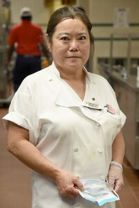 Yong McComb, the lead senior cook at the Vanwey Dining Facility, has worked at Tinker Air Force Base for almost 10 years. Her duties at the Vanwey include making sure the cooks are following correct recipes and procedures, baking, cooking and carving meat.