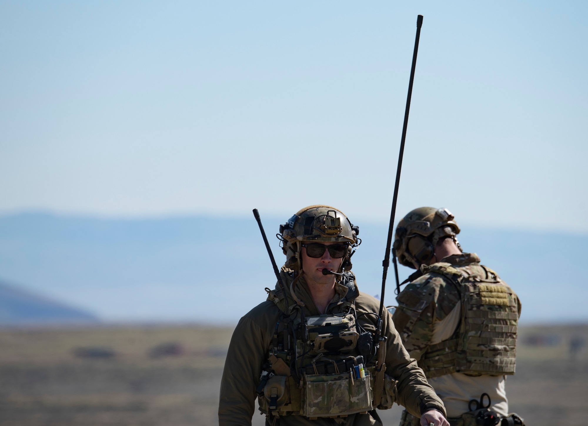 Idaho Air National Guard Joint Terminal Air Controllers prepare for a live bomb drop, April 17, 2020, at Orchard Combat Training Center, Idaho. JTACs and air support were able to gain valuable experience through this training by practicing communication skills between ground and air support. (U.S. Air Force photo by Airman Natalie Rubenak).