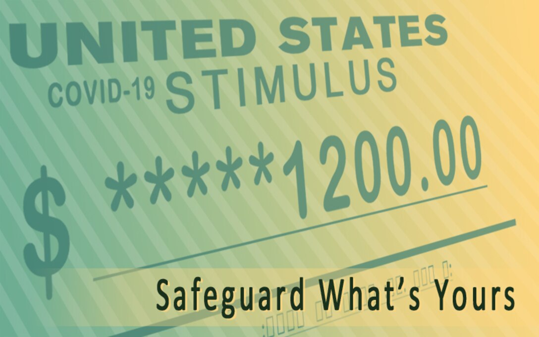 Photo of fake stimulus check with text: Safeguard what's yours.