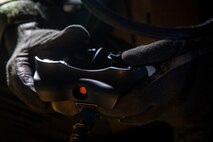 A U.S. Marine with Marine Medium Tiltrotor Squadron 268 controls a GAU-17A during defensive weapon system training aboard an MV-22B Osprey, Apr. 23, 2020. The DWS is remotely operated and incoporates a gunner station, targeting sensor and the GAU-17 minigun. Designed to provide suppressive defensive fire, proficiency with this weapon system increases the readiness for the Marines of VMM-268. (U.S. Marine Corps photo by Cpl. Matthew Kirk)