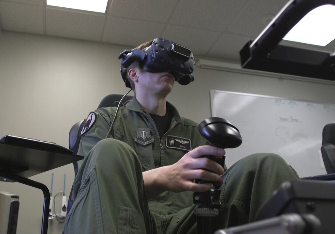 Maj. Matthew Ross, a pilot with the 4th Fighter Wing performing a Virtual Reality flyover during the iRacing NASCAR Pro Invitational hosted by the Richmond Raceway April 20, 2020.