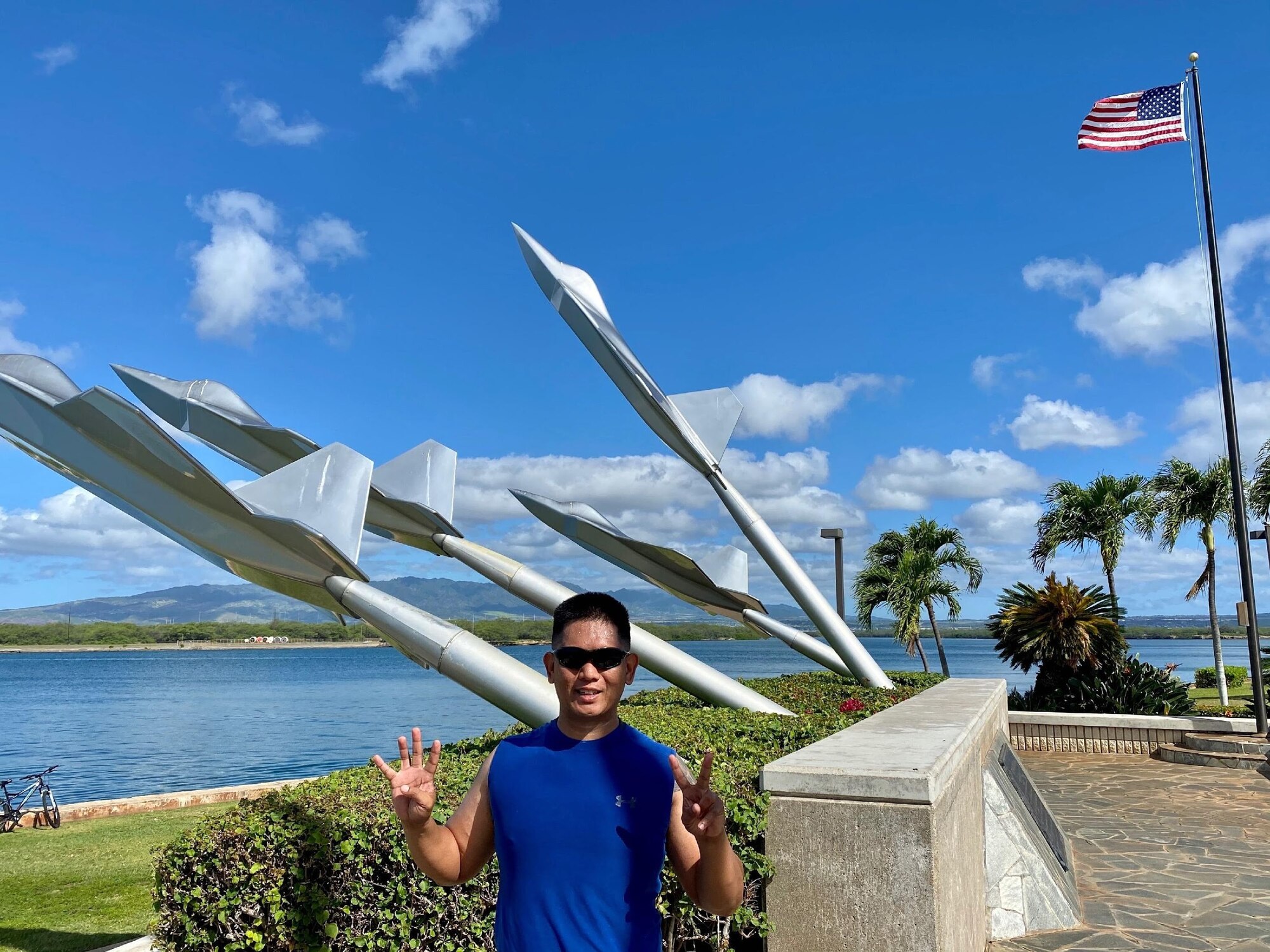 Master Sgt. Froilan Halili, 17th Operational Weather Squadron first sergeant, completes a 4.2-mile run at the Missing Man Memorial for Pat’s Run at Joint Base Pearl Harbor-Hickam, Hawaii, April 18, 2020. Members of the 17th OWS performed a 4.2-mile run or 42 exercises of their choice in memory of U.S. Army Cpl. Patrick Tillman’s jersey number while playing football at Arizona State University.  (Courtesy photo)