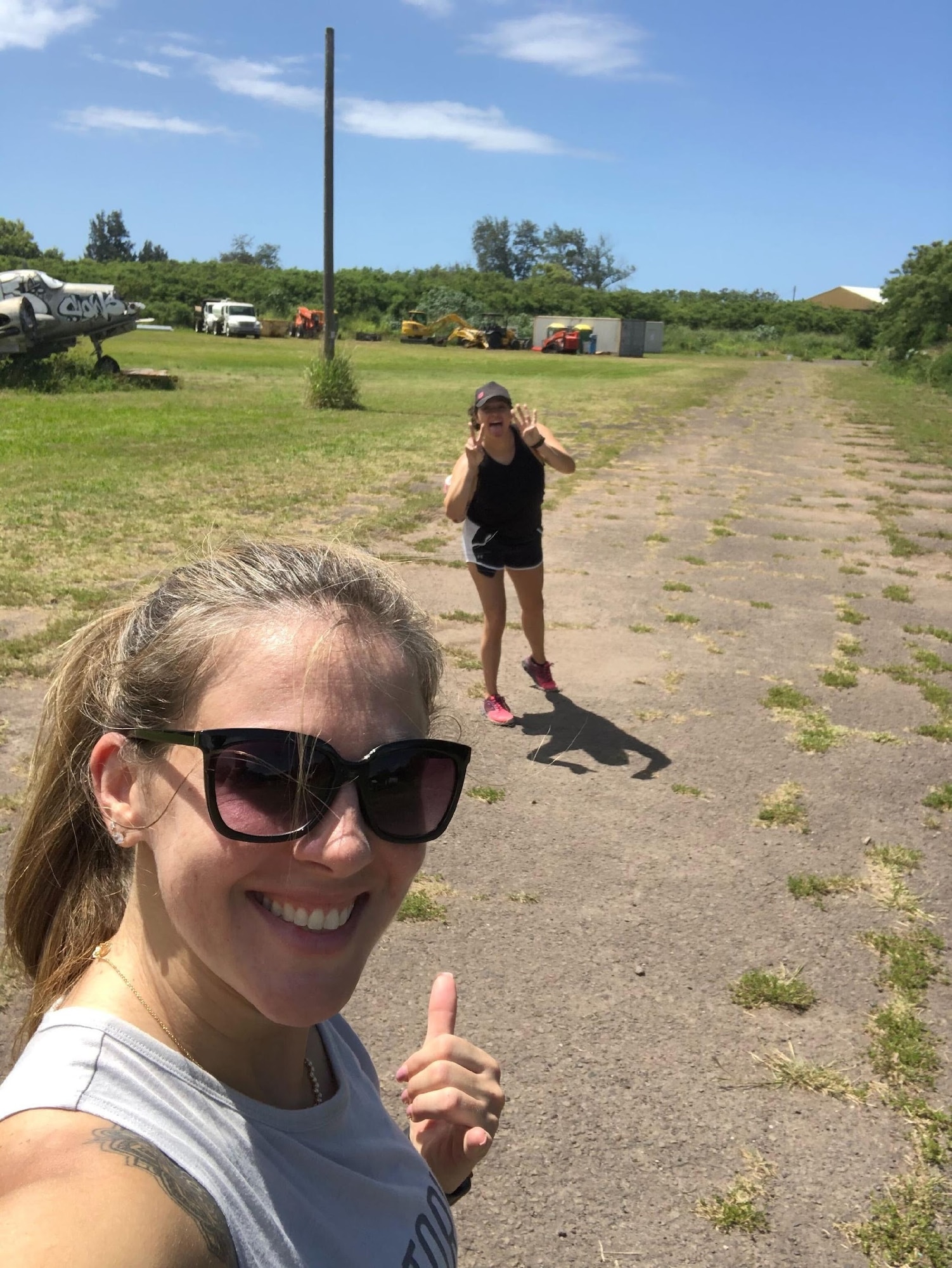 Master Sgts. April Stanford and Brittney Camper, both 17th Operational Weather Squadron flight chiefs, run 4.2 miles as part of Pat’s Run at Joint Base Pearl Harbor-Hickam, Hawaii, April 18, 2020. Pat’s Run is in honor of U.S. Army Cpl. Patrick Tillman who was killed in action in 2004 after leaving the National Football League to serve following 9/11. (Courtesy photo)