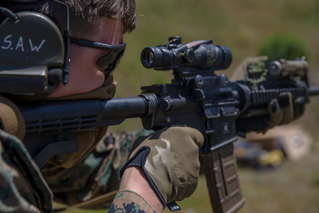 A U.S. Marine participates in a Raid Leaders Course combat marksmanship range at Marine Corps Base Camp Pendleton, Calif., April 22.