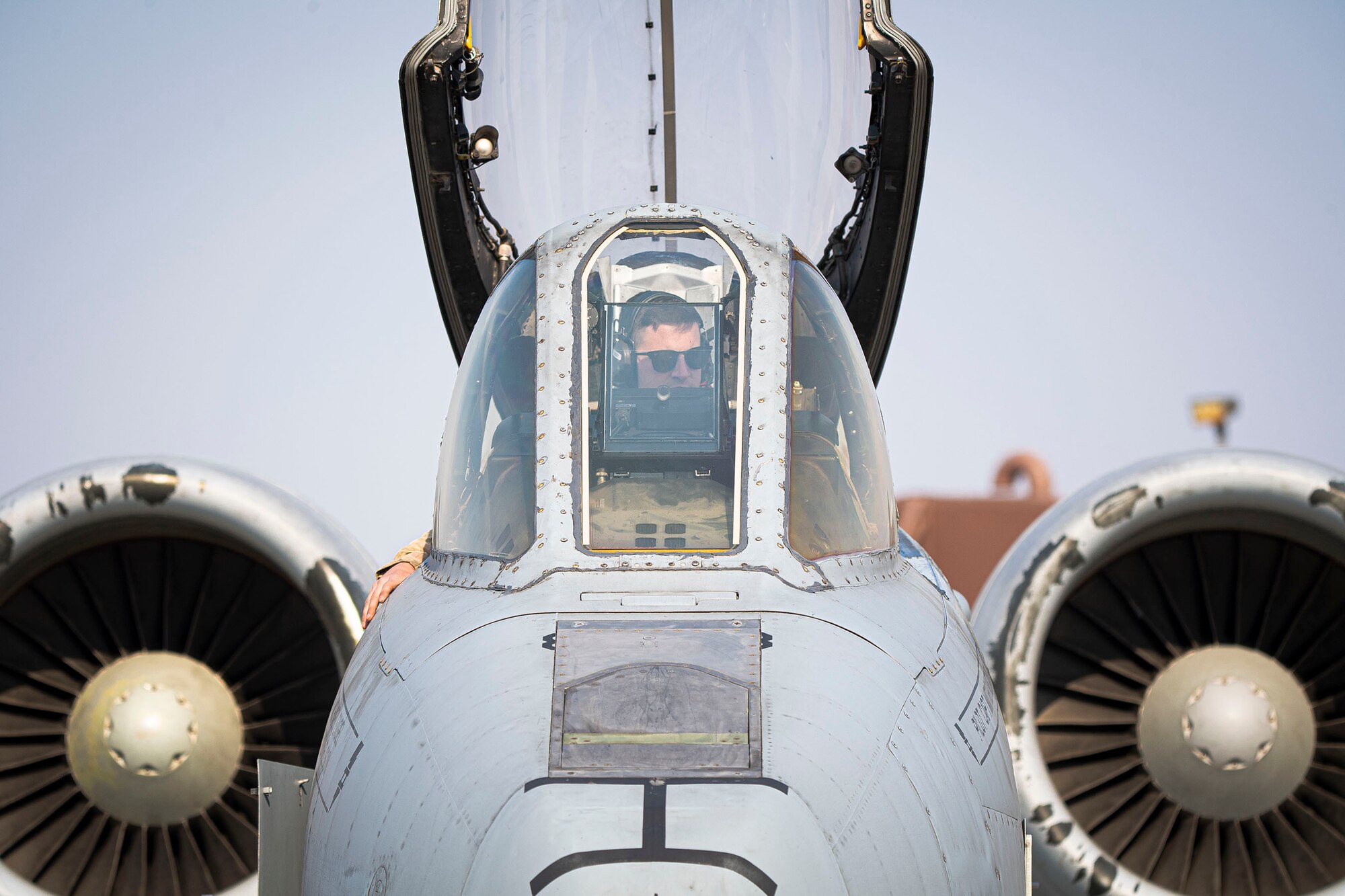 Senior Airman Eric Holzbierlein, a 25th Aircraft Maintenance Unit weapons load crew chief, performs a pre-flight check prior to takeoff April 9, 2020, at Osan Air Base, Republic of Korea. Amid the COVID-19 global pandemic, the 25th FS follows the United States Forces-Korea’s health protection control measures to preserve their mission capabilities while maintaining a high state of readiness to protect the ROK. (U.S. Air Force photo by Senior Airman Darien Perez)