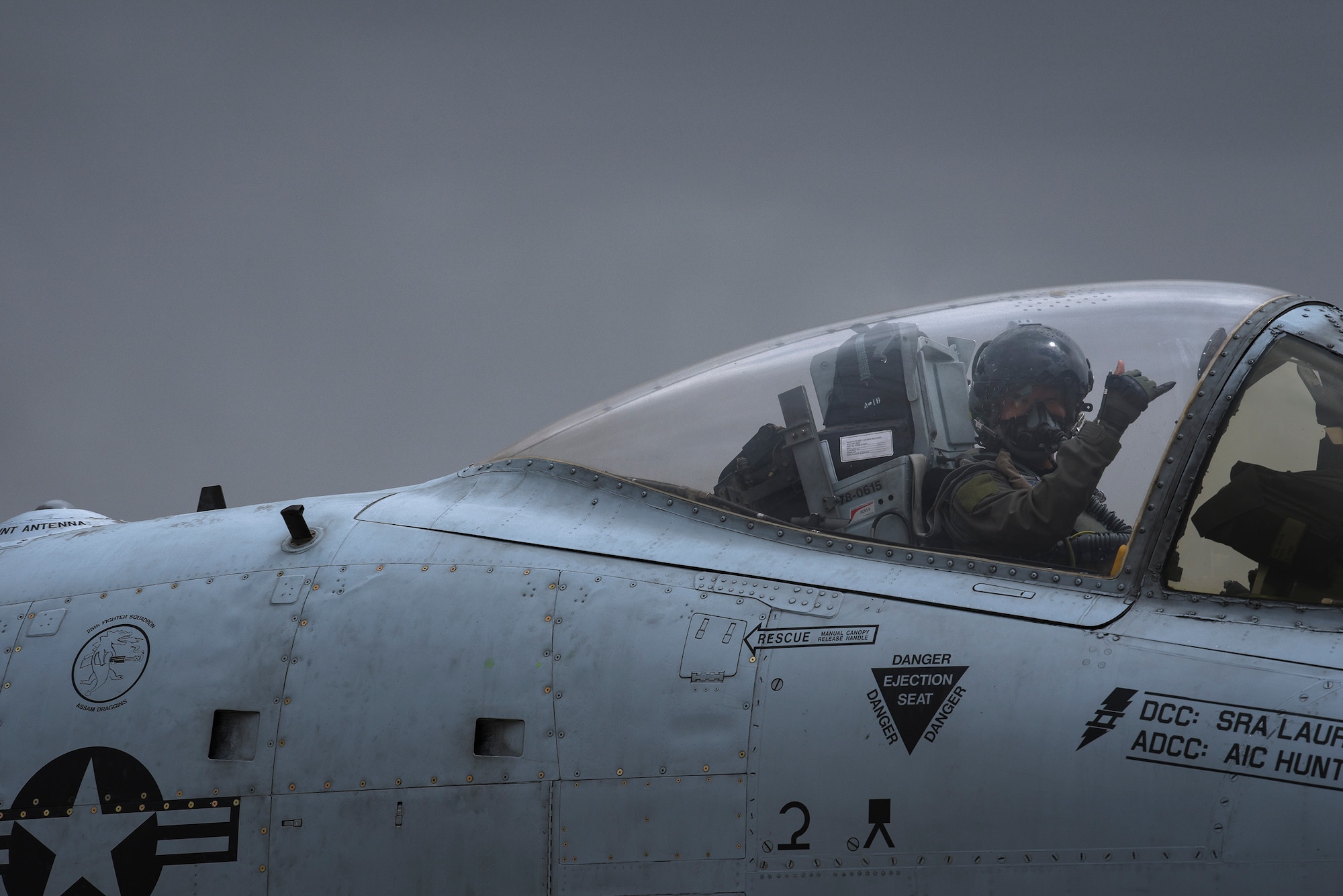 A 25th Fighter Squadron A-10C Thunderbolt II pilot taxis the runway prior to takeoff April 22, 2020, at Osan Air Base, Republic of Korea. Amid the COVID-19 global pandemic, the 25th FS follows the United States Forces-Korea’s health protection control measures to preserve their mission capabilities while maintaining a high state of readiness to protect the ROK. (U.S. Air Force photo by Staff Sgt. Greg Nash)