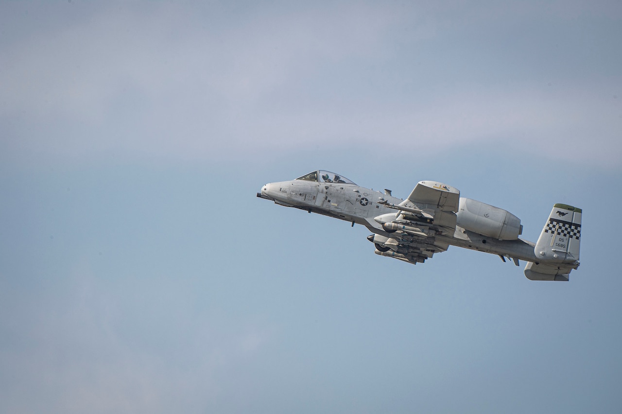 An A-10C Thunderbolt II taking off.