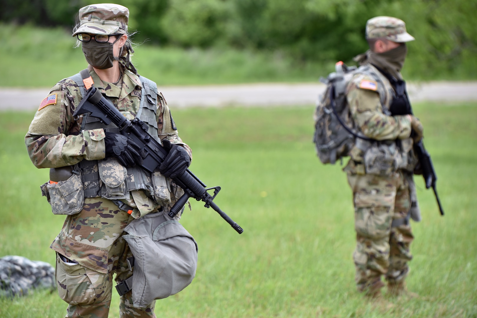 Basic Officer Leadership Course students wear face masks