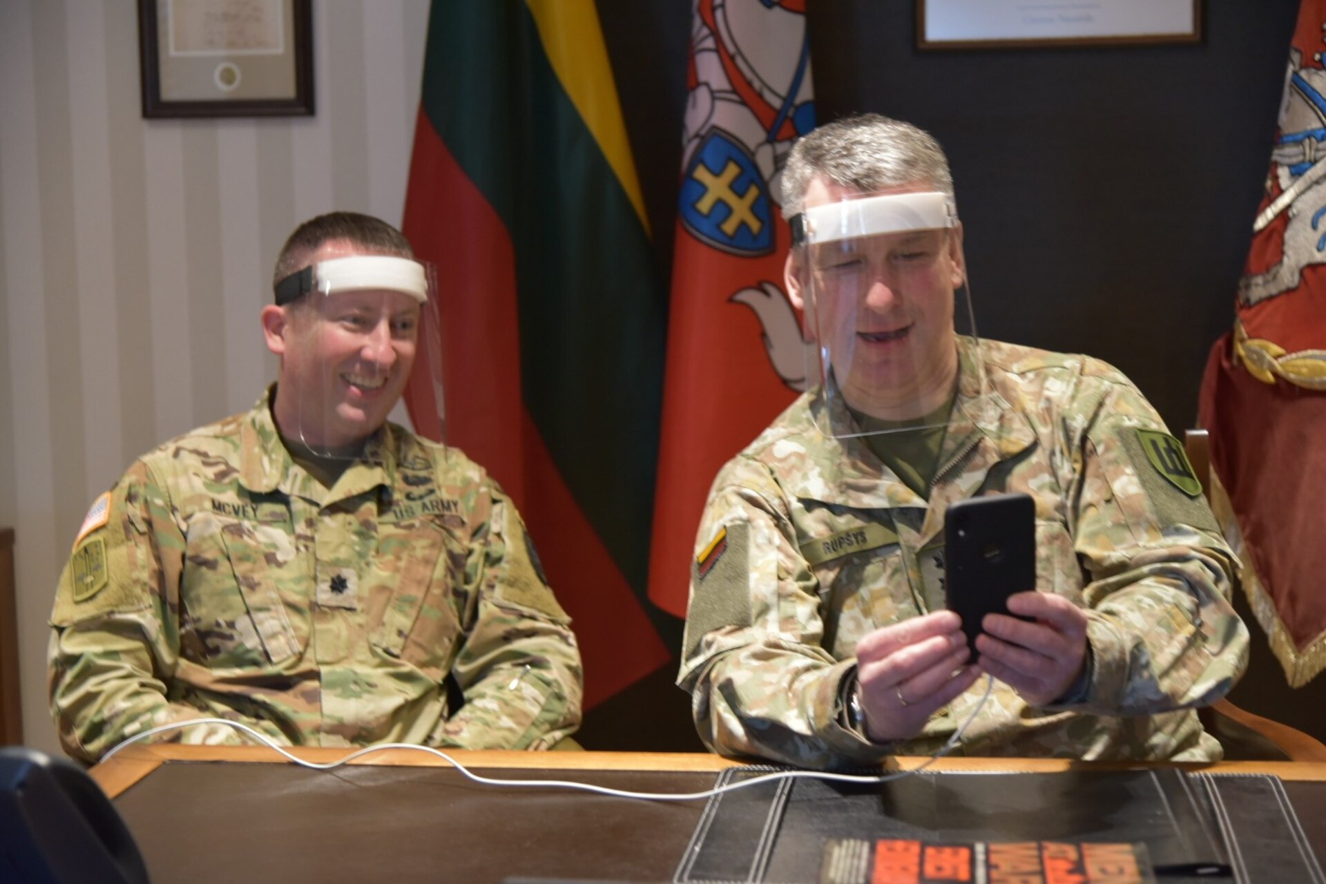 Lt. Gen. Valdemaras Rupšys, the chief of defence, Lithuania, speaks with senior Pennsylvania National Guard leaders during a video conference on April 27, 2020.