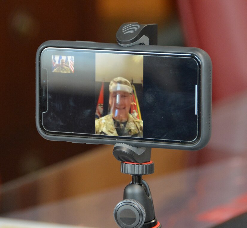 Lt. Gen. Valdemaras Rupšys, the chief of defence, Lithuania, speaks with senior Pennsylvania National Guard leaders during a video conference on April 27, 2020.