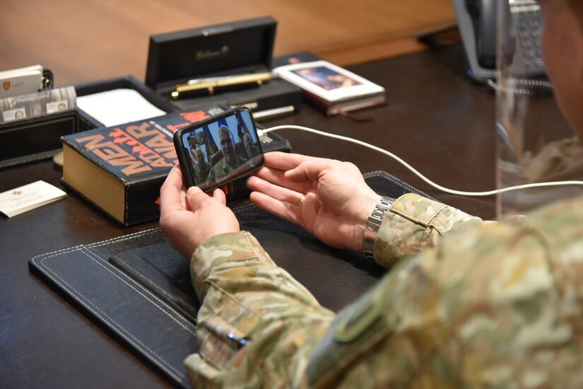 Maj. Gen. Anthony Carrelli, adjutant general, Pa. National Guard, speaks on video conference with Lt. Gen. Valdemaras Rupšys, the chief of defence, Lithuania to mark the 27th anniversary of the State Partnership Program between Pennsylvania and Lithuania.  During the call the two spoke of the importance of the SPP as well as how each organization was involved in the fight against COVID-19.