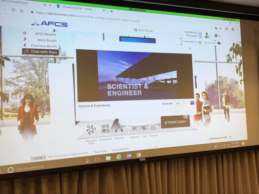screen showing virtual career fair platform