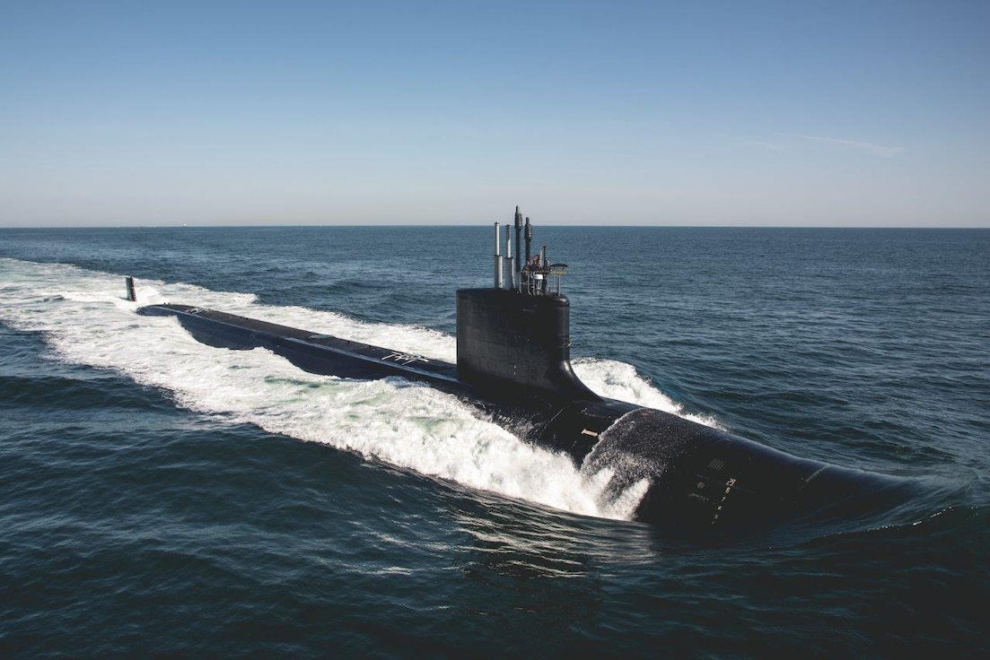 ATLANTIC OCEAN (Aug. 31, 2019) -- File photo of Virginia-class submarine future USS Delaware (SSN 791) at sea for sea trials. Photo By:  Ashley Cowan courtesy Huntington Ingalls Industries/RELEASED.