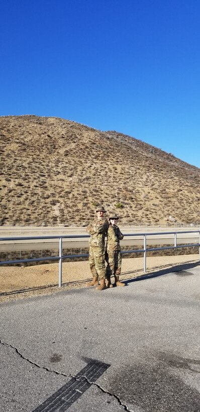 SMSgt Bradley Bennett and TSgt Jilian McGreen training on TDY in California in February 2020.