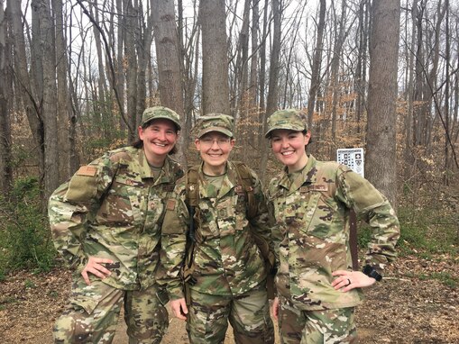 Left to right: CMSgt Jennifer Cox, CMSgt Deborah Volker, TSgt Jilian McGreen
This picture was taken 2/3rds of the way through the 26.2 mile march on 15 March 2020.