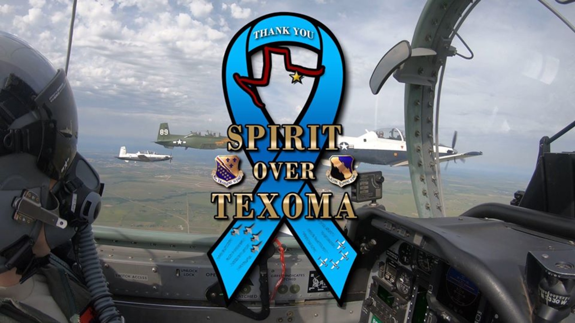 picture of T-6 Texan II aircraft flying with logo superimposed