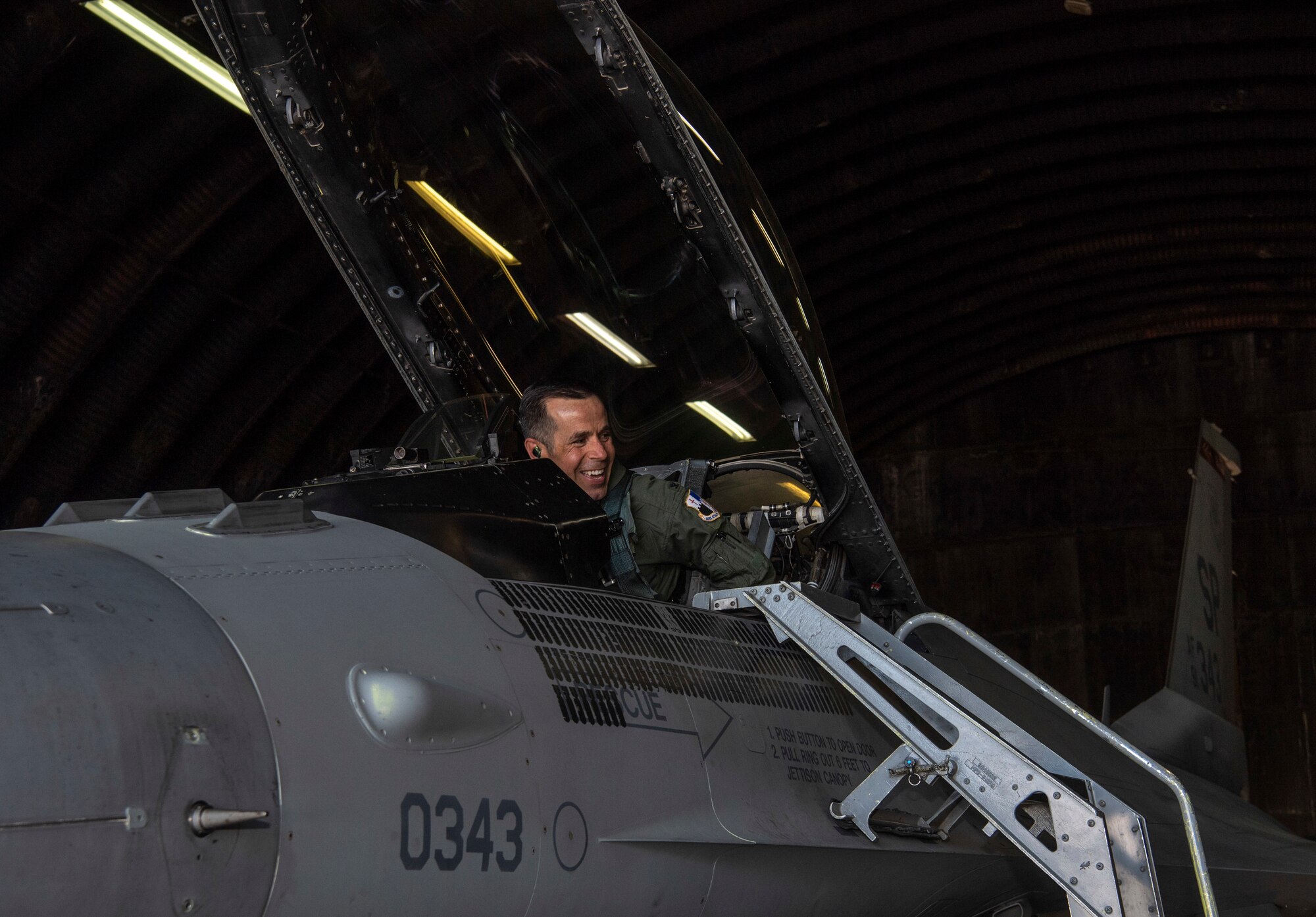 Close-up of military fighter jet cockpit.