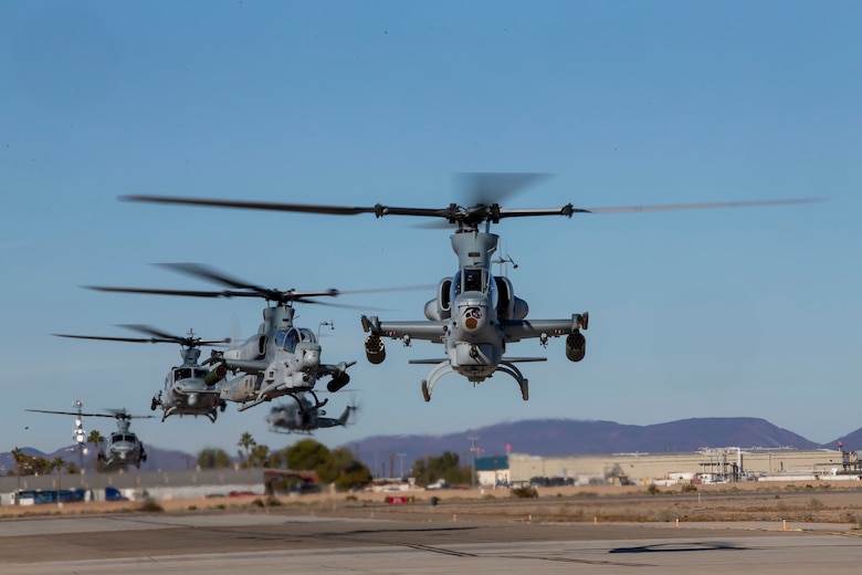 Aircraft with Marine Operational Test and Evaluation Squadron 1 (VMX-1) return from a training exercise in Yuma, Ariz., Dec. 20, 2019. This training exercise was conducted to give the pilots and air crew of VMX-1 experince and flight hours. (U.S. Marine Corps photo by Lance Cpl. Andres Hernandez)