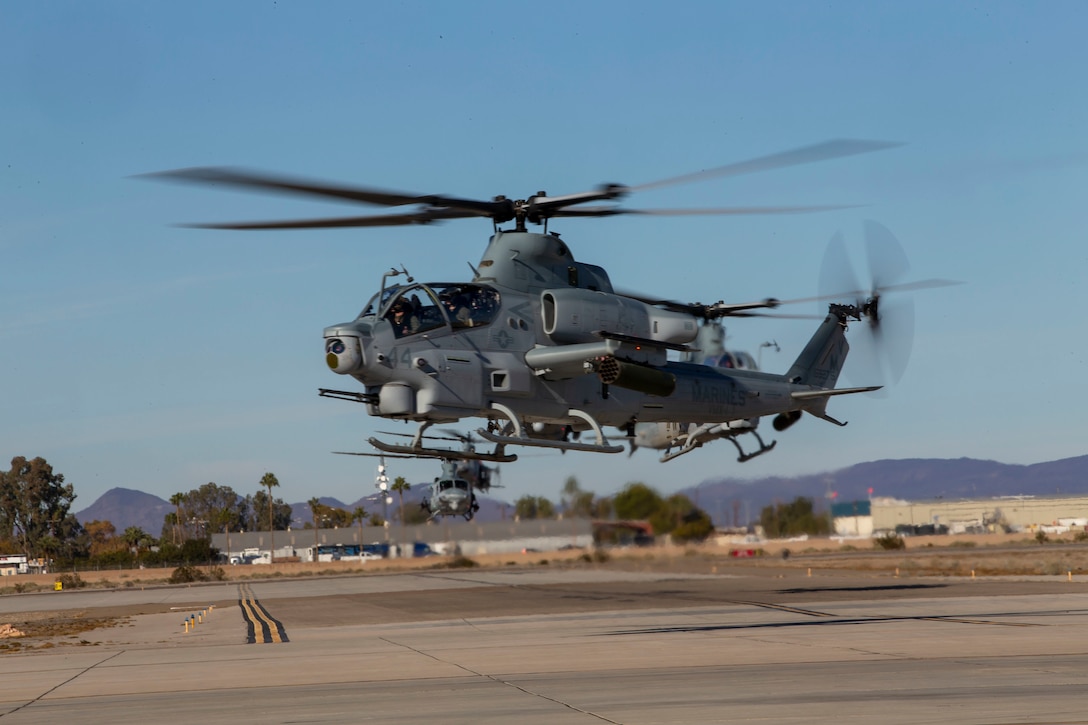 Aircraft with Marine Operational Test and Evaluation Squadron 1 (VMX-1) return from a training exercise in Yuma, Ariz., Dec. 20, 2019. This training exercise was conducted to give the pilots and air crew of VMX-1 experince and flight hours. (U.S. Marine Corps photo by Lance Cpl. Andres Hernandez)