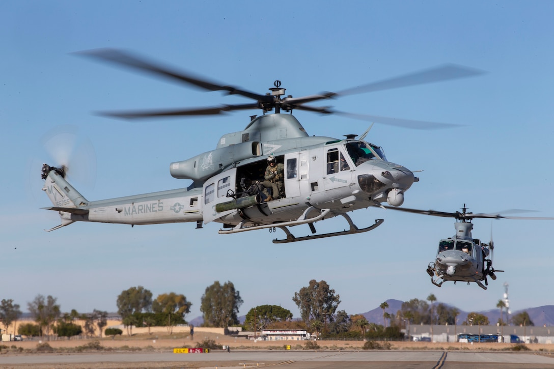 Aircraft with Marine Operational Test and Evaluation Squadron 1 (VMX-1) return from a training exercise in Yuma, Ariz., Dec. 20, 2019. This training exercise was conducted to give the pilots and air crew of VMX-1 experince and flight hours. (U.S. Marine Corps photo by Lance Cpl. Andres Hernandez)