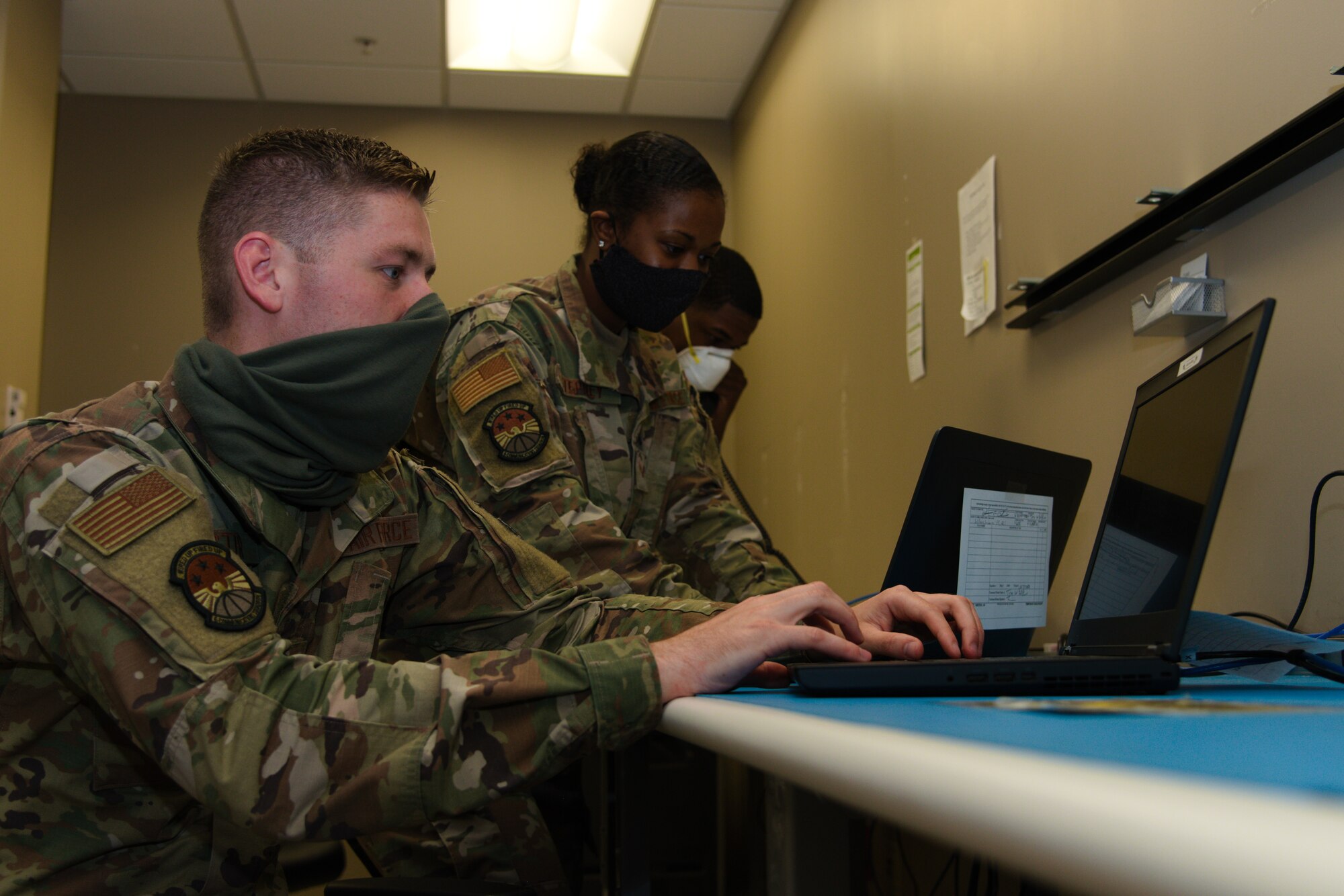 Airmen from the 6th Communications Squadron (CS) troubleshoot customer maintenance requests at MacDill Air Force Base, Fla., Apr. 23, 2020.