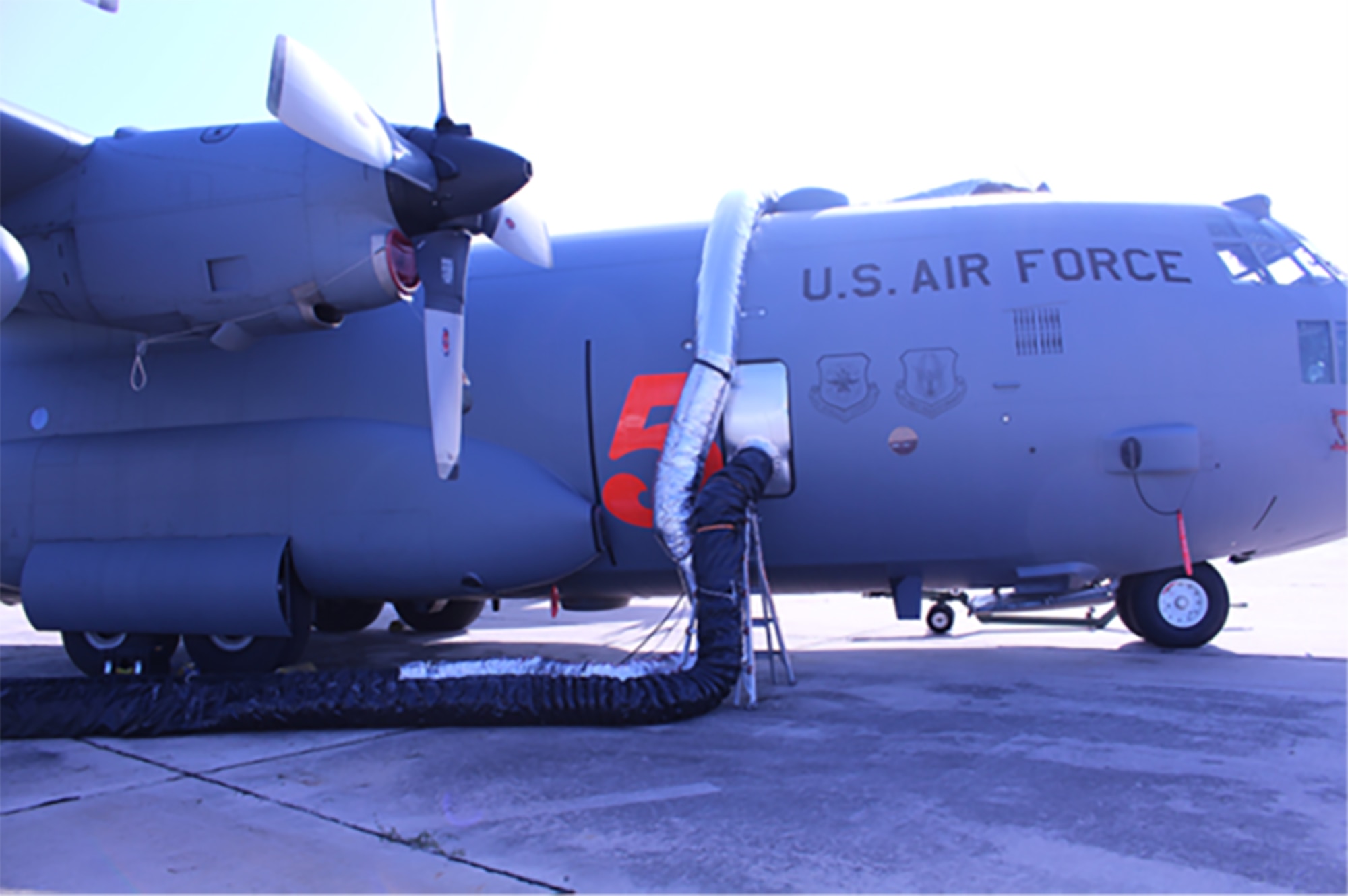 Decontamination using the Joint Biological Agent Decontamination System on a C-130 airplane interior is being performed to extinguish mold. (Courtesy photo)