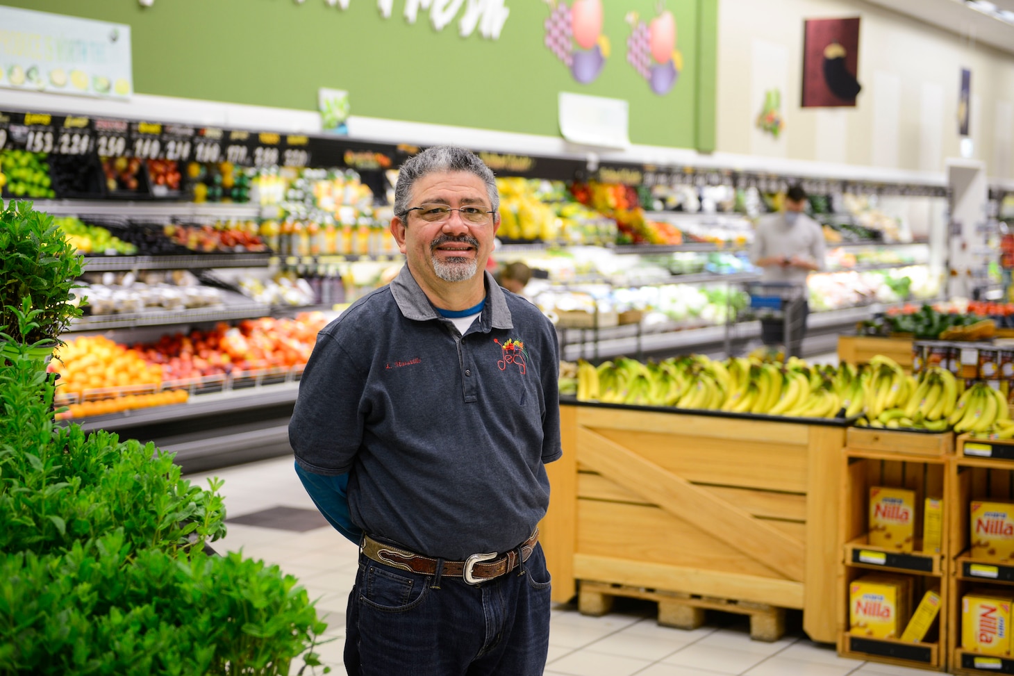 NAPLES, Italy (April 28, 2020) Naval Support Activity (NSA) Naples Commissary Store Manager Lawrence Maravilla poses for a portrait at the NSA Commissary. CNE-CNA/C6F, headquartered in Naples, Italy, oversees joint and naval operations, often in concert with Allied, joint, and interagency partners, in order to advance U.S. national interests and security and stability in Europe and Africa. (Photo by Mass Communication Specialist Chief Justin Stumberg/ Released)