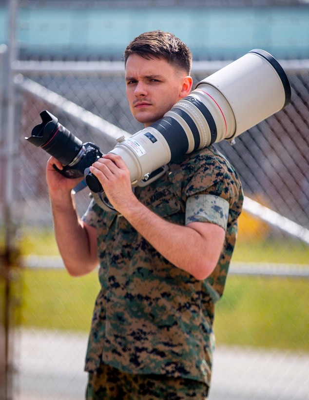 Cpl. Cody T. Rowe, combat photographer with Marine Wing Headquarters Squadron 2, 2nd Marine Aircraft Wing, poses for a photo at Marine Corps Air Station Cherry Point, N.C., Apr. 29, 2020. “In leadership, you will be second guessed by those under you,” said Rowe, a Taylorsville, Ky., native. “Never second guess yourself; find the strength to do what needs to be done and do it.” According to his leadership, Rowe plays a significant role in completing the mission while consistently producing high-quality products. (U.S. Marine Corps photo by Lance Cpl. Steven Walls)