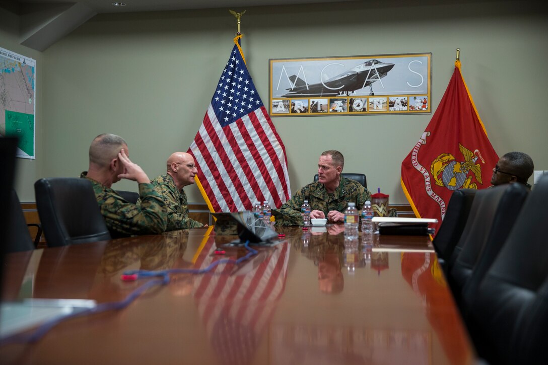 U.S. Marine Corps Major General Edward D. Banta, Commander of the Marine Corps Installations Command and Assistant Deputy Commandant for Installations and Logistics, visits Marine Corps Air Station (MCAS) Yuma on Feb. 3 2020. The purpose of his visit was to tour all base housing and barracks, any important facilities, and address any critical concerns aboard MCAS Yuma. (U.S. Marine Corps photo by Lance Cpl John Hall)