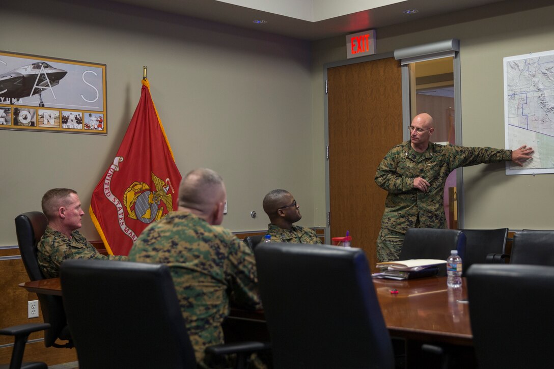 U.S. Marine Corps Major General Edward D. Banta, Commander of the Marine Corps Installations Command and Assistant Deputy Commandant for Installations and Logistics, visits Marine Corps Air Station (MCAS) Yuma on Feb. 3 2020. The purpose of his visit was to tour all base housing and barracks, any important facilities, and address any critical concerns aboard MCAS Yuma. (U.S. Marine Corps photo by Lance Cpl John Hall)