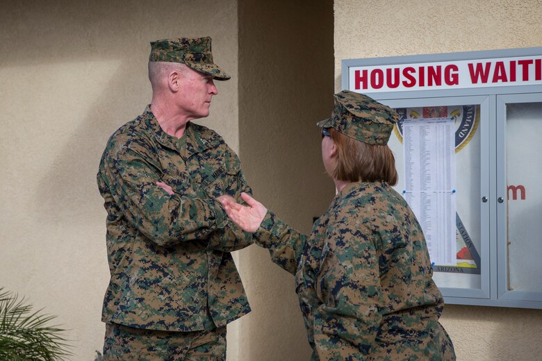 U.S. Marine Corps Major General Edward D. Banta, Commander of the Marine Corps Installations Command and Assistant Deputy Commandant for Installations and Logistics, visits Marine Corps Air Station (MCAS) Yuma on Feb. 3 2020. The purpose of his visit was to tour all base housing and barracks, any important facilities, and address any critical concerns aboard MCAS Yuma. (U.S. Marine Corps photo by Lance Cpl John Hall)
