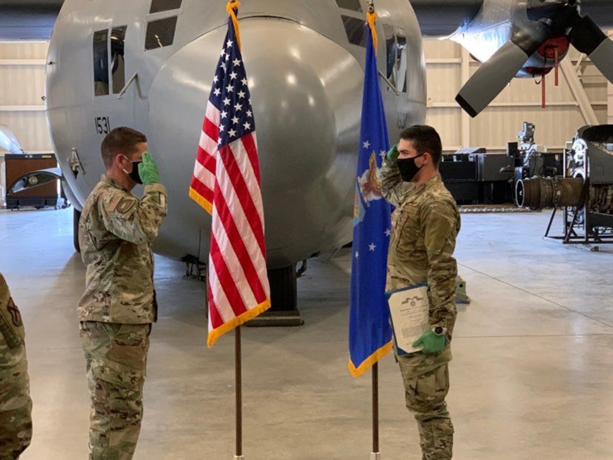 Airman Antonio E. Lopez received the Air Force Achievement Medal for Outstanding Achievement, a Single Action Achievement Medal, Thursday, April 23 for performing the Heimlich maneuver, saving a fellow Airman’s life.