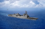 An artist rendering of the guided-missile frigate FFG(X). The U.S.Navy awarded a contract to design and produce the next generation small surface combatant, the Guided Missile Frigate on April 30.