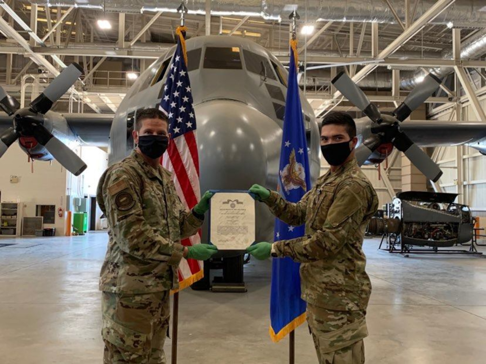 Airman Antonio E. Lopez received the Air Force Achievement Medal for Outstanding Achievement, a Single Action Achievement Medal, Thursday, April 23 for performing the Heimlich maneuver, saving a fellow Airman’s life.