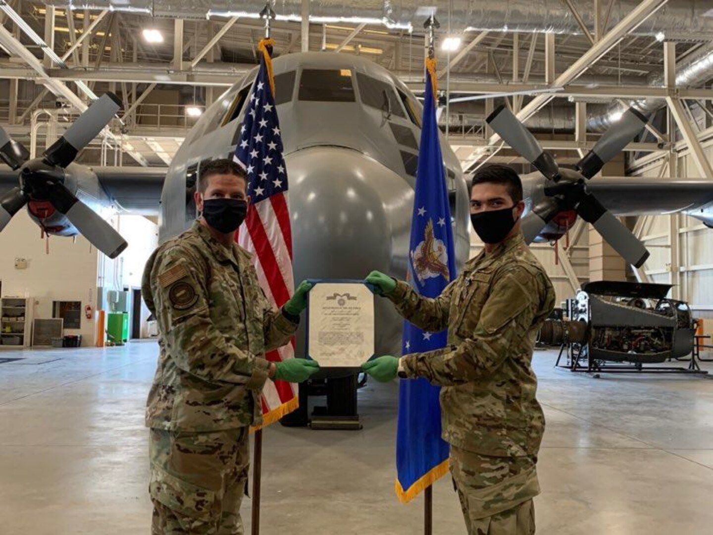 Airman Antonio E. Lopez received the Air Force Achievement Medal for Outstanding Achievement, a Single Action Achievement Medal, Thursday, April 23 for performing the Heimlich maneuver, saving a fellow Airman’s life.