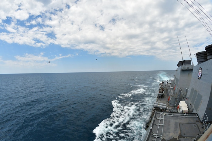 F-16 Fighting Falcons from the 510th Fighter Squadron participate in a joint training mission in the Black Sea with the Arleigh Burke class, guided-missile destroyer, USS Porter (DDG 78).  U.S. 6th Fleet, headquartered in Naples, Italy, conducts the full spectrum of joint and naval operations, often in concert with joint, allied, and interagency partners in order to advance U.S. national interests and security and stability in Europe and Africa.