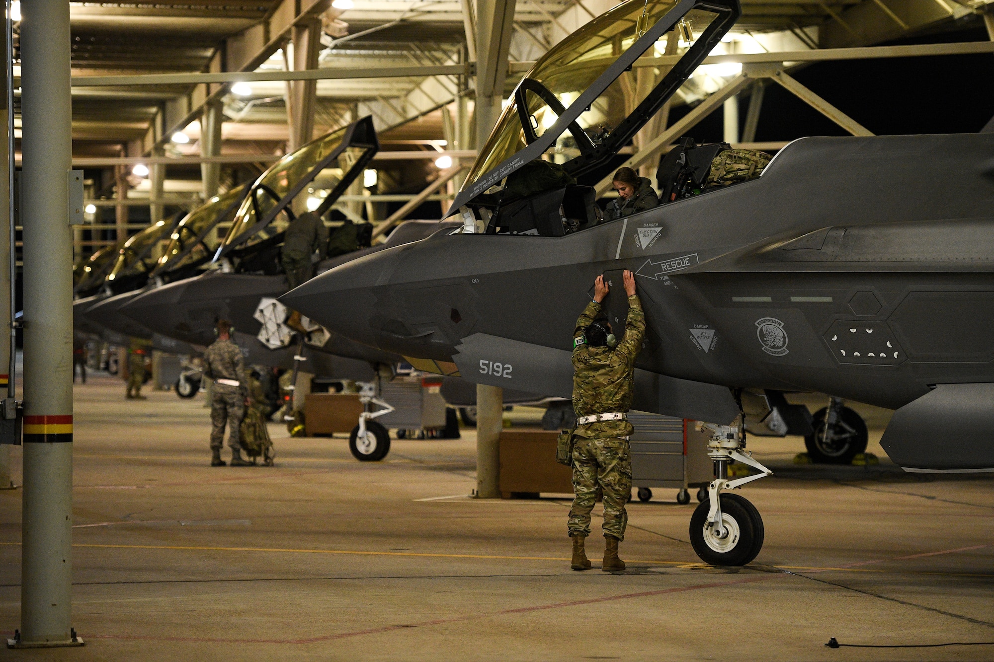 A photo of an F-35A prior to flight.