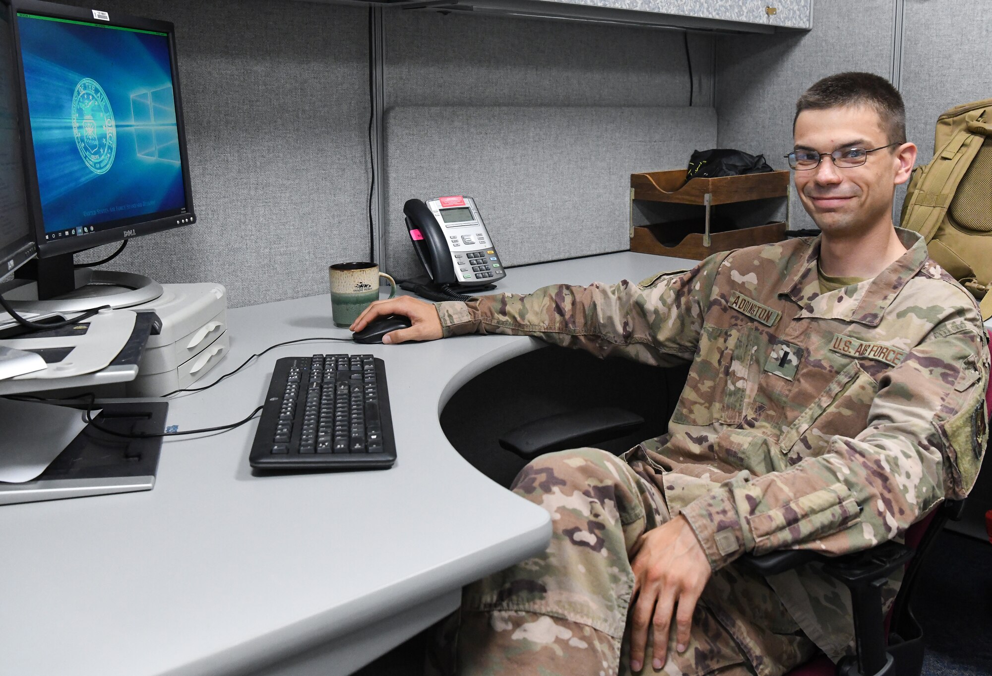1st Lt. Nicolas Addington works in the Arnold Engineering Development Complex Financial Management Office at Arnold Air Force Base, Tenn., July 15, 2020. He recently returned from a deployment. (U.S. Air Force photo by Jill Pickett)