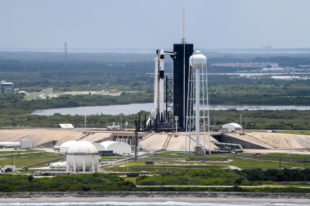 A manned rocket is ready to launch.