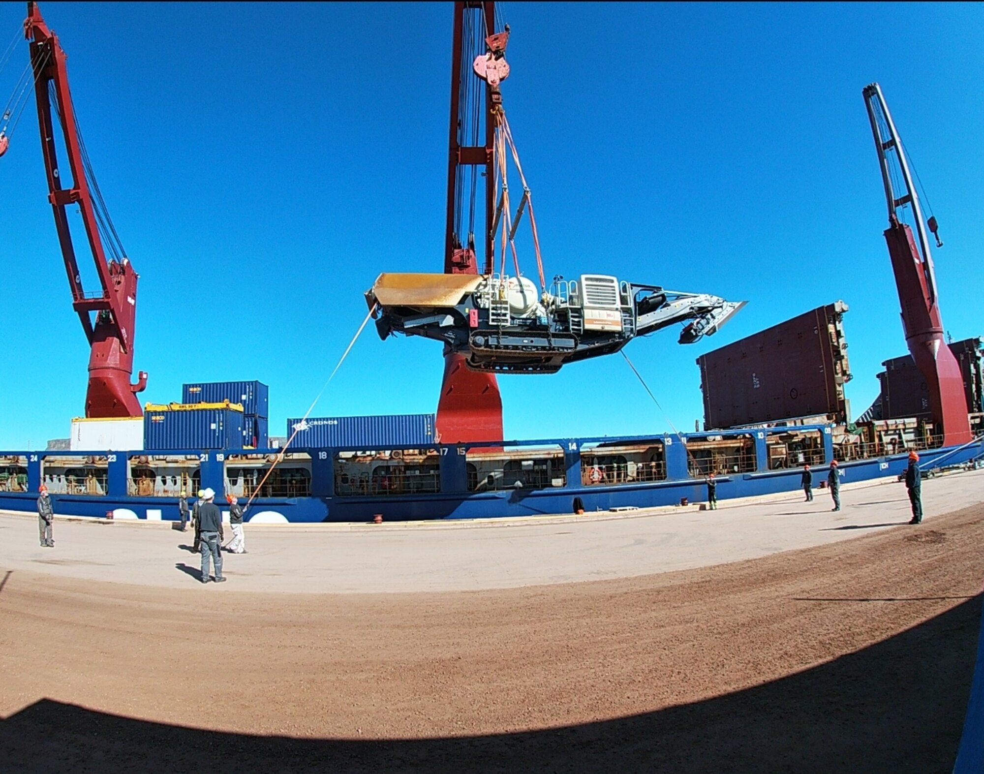 The 821st Air Base Group receives their annual re-supply shipment to support the base with cargo and fuel in July 2020. This year’s mission, Pacer Goose, offloaded 6.4 million gallons of fuel and 2.7 million pounds of cargo for distribution across base units. In total, 98 items were offloaded, to include connexes, a five-piece firing range module and various rolling stock, such as a brand new Oshkosh Striker P19 fire truck, a rock crusher and a 48-ft stepdeck trailer. The operation was the result of months long planning and coordination between the 821st Air Base Group, Peterson-Schriever Garrison, Military Sealift Command, U.S. Transportation Command and the U.S. Embassy in Denmark. (Courtesy photo)