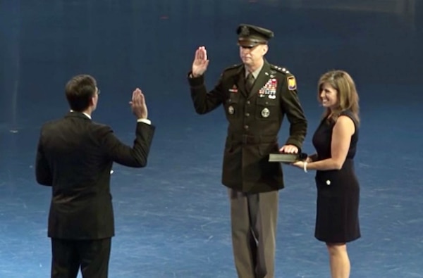 Secretary of Defense Dr. Mark T. Esper promoted Army Gen. Daniel Hokanson during a ceremony that also changed responsibility for the National Guard Bureau between Air Force Gen. Joseph L. Lengyel and Hokanson at Joint Base Myer-Henderson Hall in Arlington Monday.