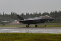 A U.S. Air Force F-35A Lightning II from Hill Air Force Base, Utah, takes off during RED FLAG-Alaska (RF-A) 20-3 at Eielson Air Force Base, Alaska, Aug. 3, 2020. All RF-A exercises take place in the Joint Pacific Alaska Range Complex over Alaska as well as a portion of Western Canadian airspace. (U.S. Air Force photo by Airman 1st Class Aaron Larue Guerrisky)